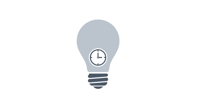 Gray light bulb symbol containing a small clock icon.