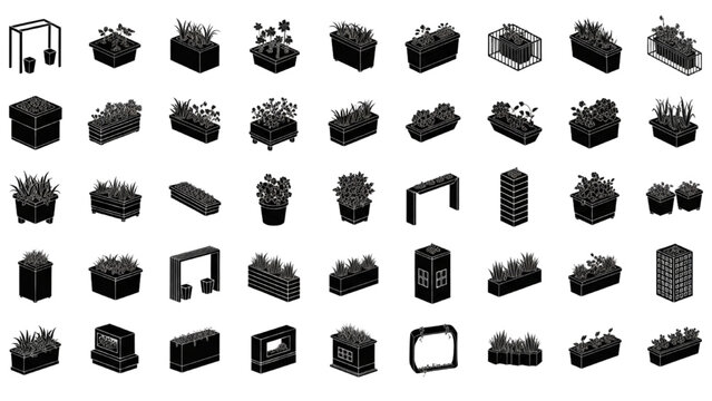 Modern Rooftop Planter Box Vector Pack for Urban Landscape Architecture Design