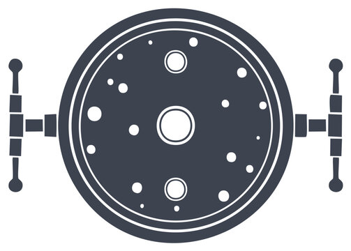 Detailed illustration of a vintage astronomical telescope aiming device with handles