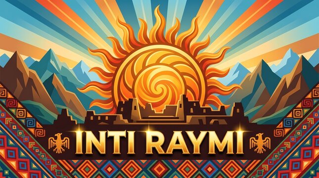 Inti raymi festival celebration with ancient inca ruins and radiant sun