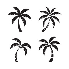 Fototapeta premium Set of four silhouette palm tree icons for tropical designs with tropical silhouette vacation