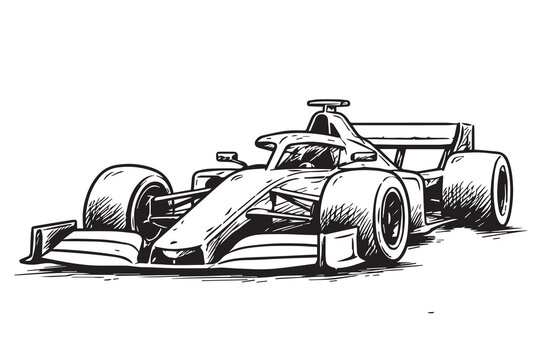 Vector art featuring a Formula racing car in raw sketch style, showcasing sporty motion, bold line work, and automotive artistic charm.