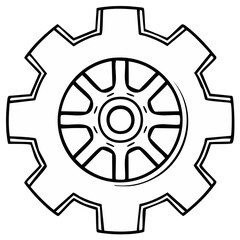 Obraz premium Single Simple Gear Doodle Style Mechanical Cog Wheel, Part or Component Outlined Drawing