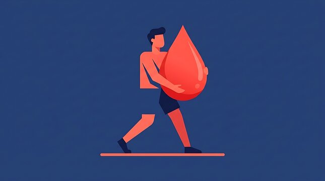 Man holding a giant red drop symbolizing blood donation