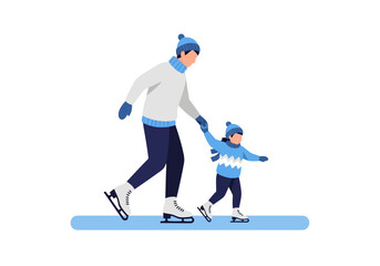 Obraz premium Adult and Child Ice Skating on Ice Rink