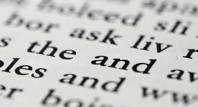 Extreme Macro Shot of Printed Words on Vintage Textured Paper Surface