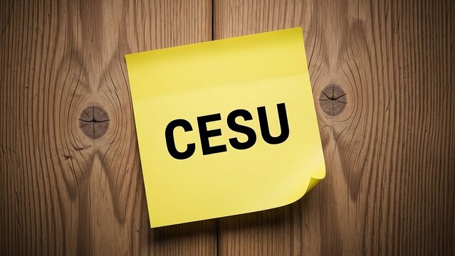 Yellow sticky note with cesu acronym on wooden background