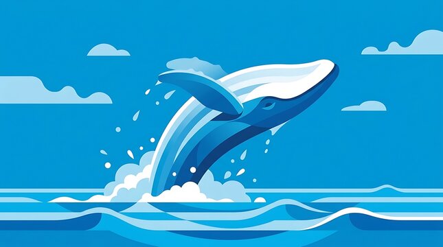 Whale breaching the ocean surface in a minimalist style