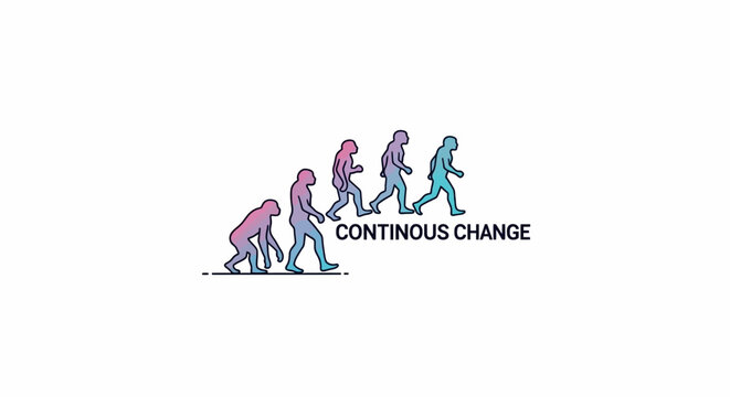 Human evolution sequence with continuous change text