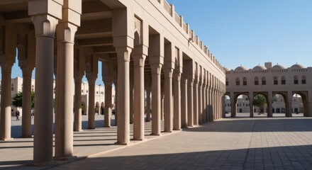 Fototapeta premium Architectural Elegance - A Serene Courtyard with Columned Walkways.