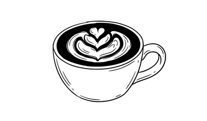 Hand Drawn Coffee Cup with Latte Art Sketch Illustration © Madhobe