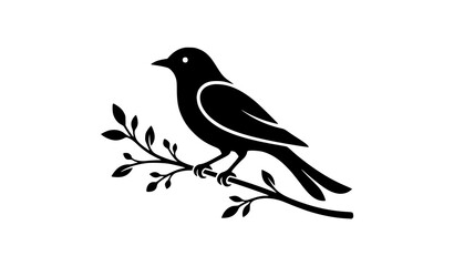 Obraz premium Bird Sitting on Tree Branch Silhouette Vector Illustration