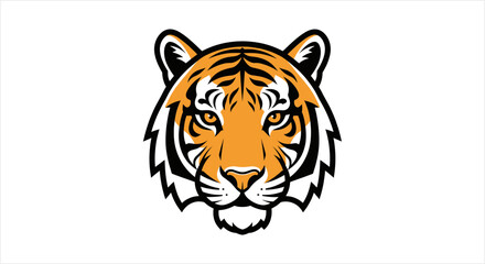 Close-up illustration of a fierce tiger face with striking orange and black stripes. © Azam
