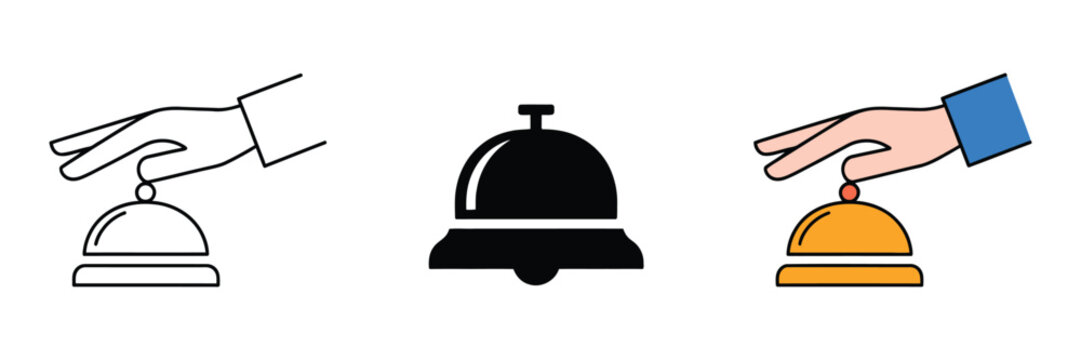 Hotel Reception Bell icon set for Hospitality Assistance, Concierge Service and Prompt Support symbol illustration.