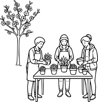 Gardening Masterclass. Group of people gardening.