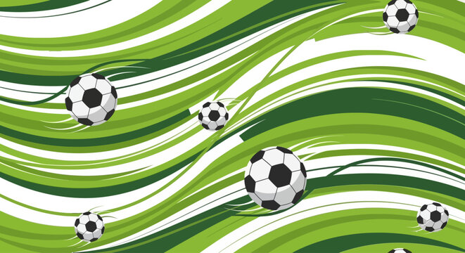 Soccer ball illustrations vector art with swirling green lines, perfect for sports graphics and designs