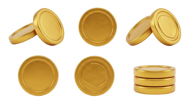golden coins several angles white background finance money investment business concepts for web marketing design etc