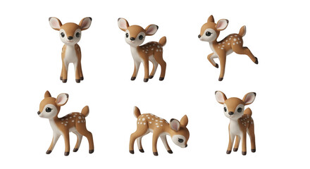 Obraz premium animated fawn figurines in various poses shot on white background childrens books and educational content