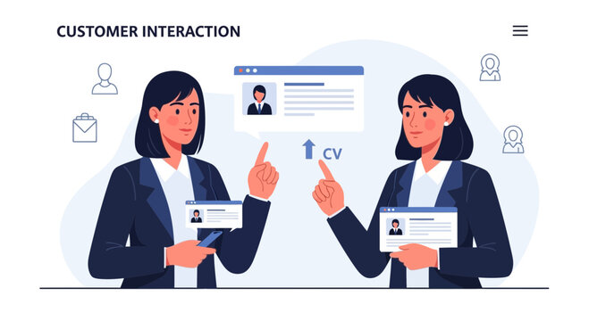 Customer Interaction Concept: Businesswomen Reviewing CVs Online