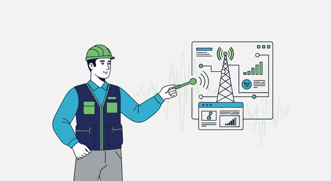 Technician with antenna and network analysis interface