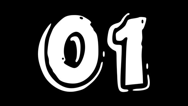 Bold white '01' graphic on a black background, representing a numeral or a simple number sequence