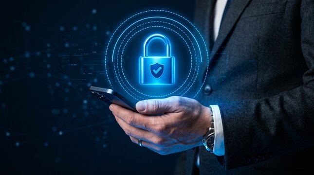 Secure connection padlock and encryption concept. Cybersecurity encrypted connection active. Enterprise data transmission security.