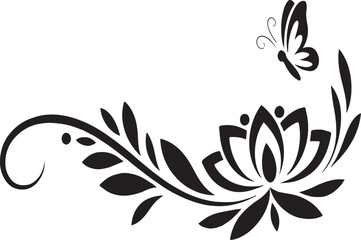 Fototapeta premium Black decorative floral design with butterfly