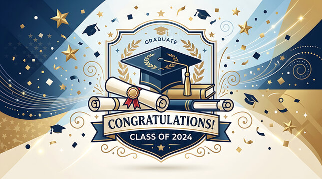 Graduation background with symbols and congratulations message
