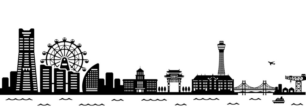 Yokohama Harbor Skyline Silhouette Vector Illustration
