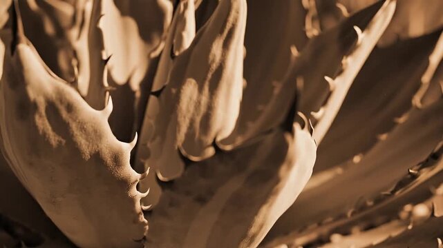 Close up of agave plant leaves in warm sepia tones