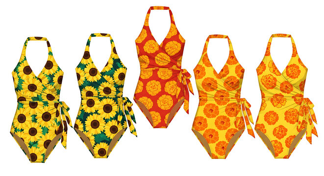 Colorful Swimsuits with Sunflower Patterns