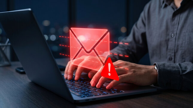 Phishing email threat detection and security warning. Cybersecurity email protection concept. Anti-phishing security alert system.
