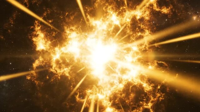 A bright golden explosion occurs within the deep dark space