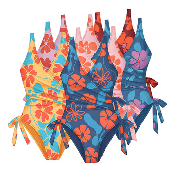 Vibrant Hawaiian Swimsuits with Floral Patterns
