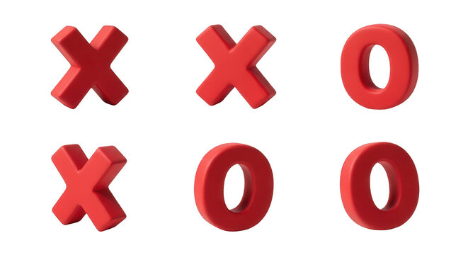 red x and o game pieces arranged on white backdrop a tic tac toe concept puzzles or games