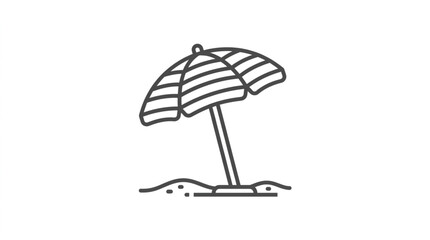 Beach Umbrella Icon on Sand - Simple Line Art Illustration © nuaima subeha