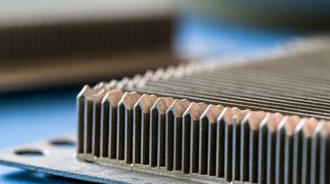 Macro Shot Of Clean Metallic Aluminum Car Radiator Cooling Fins Texture Detail
