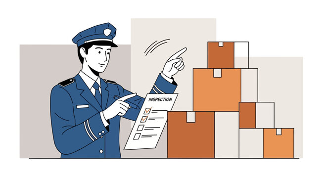 Customs Officer Inspecting Cargo Boxes with Checklist