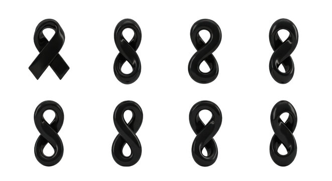 black infinity symbols and a ribbon against white background symbolic of mourning or endless possibilities design