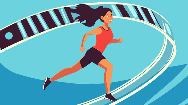 Woman running on a track with a swirling background and motion