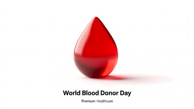 Shiny red blood drop icon for world blood donor day. Ideal for medical awareness campaigns, health posters, and blood donation events.