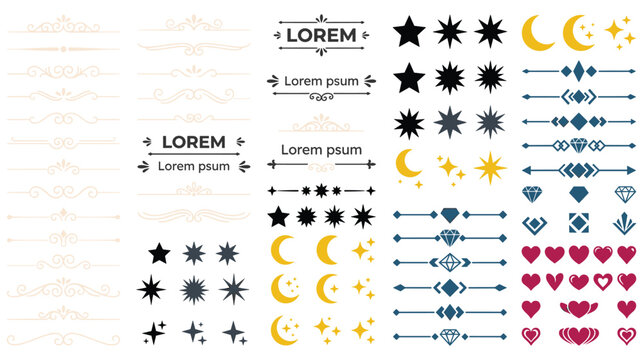 Set of decorative dividers, frames, text separators, calligraphic design elements.