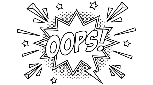 Oops comic style explosion text bubble with stars and dots.