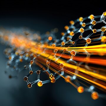Abstract macro representation of cellular respiration showing vibrant energy pathways and glowing hexagonal patterns converting sugar into power.