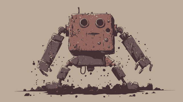 Vintage robot with a boxy body, round eyes, and articulated limbs
