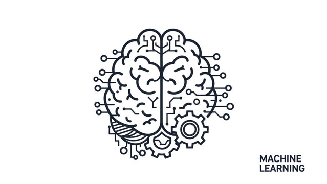 Digital Brain with Circuits and Gears Representing Artificial Intelligence and Machine Learning Concepts