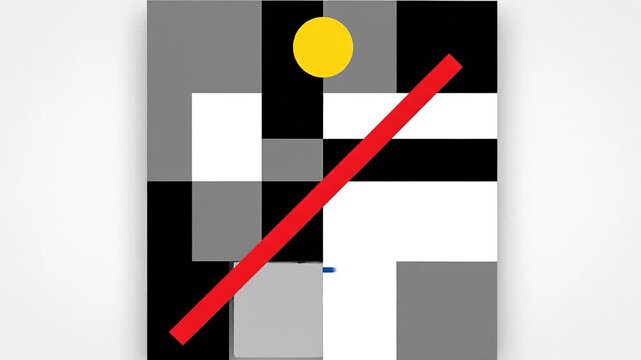 Abstract geometric shapes animation in primary colors and black lines