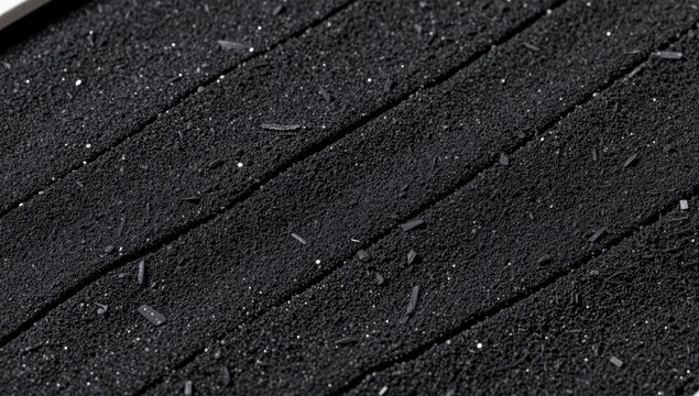 Abstract dark charcoal texture surface featuring parallel lines and fine granular particles resembling modern industrial materials with soft bokeh light reflections