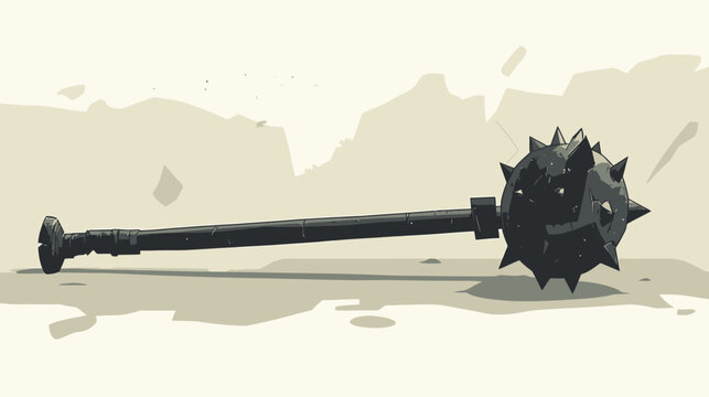 Spiked mace with long handle lying on dusty ground in a desert