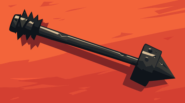 Digital illustration of a black metal spear with jagged tip on a red wooden surface